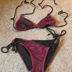 Awesome Fox Riders pink/black string bikini